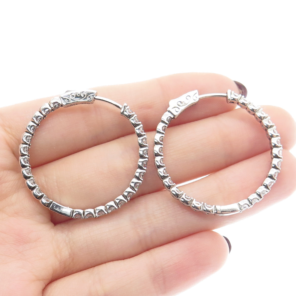 KLEO 925 Sterling Silver Round-Cut C Z In & Out Hoop Earrings