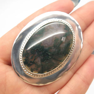 925 Sterling Silver Vintage Real Large Agate Gemstone Pin Brooch