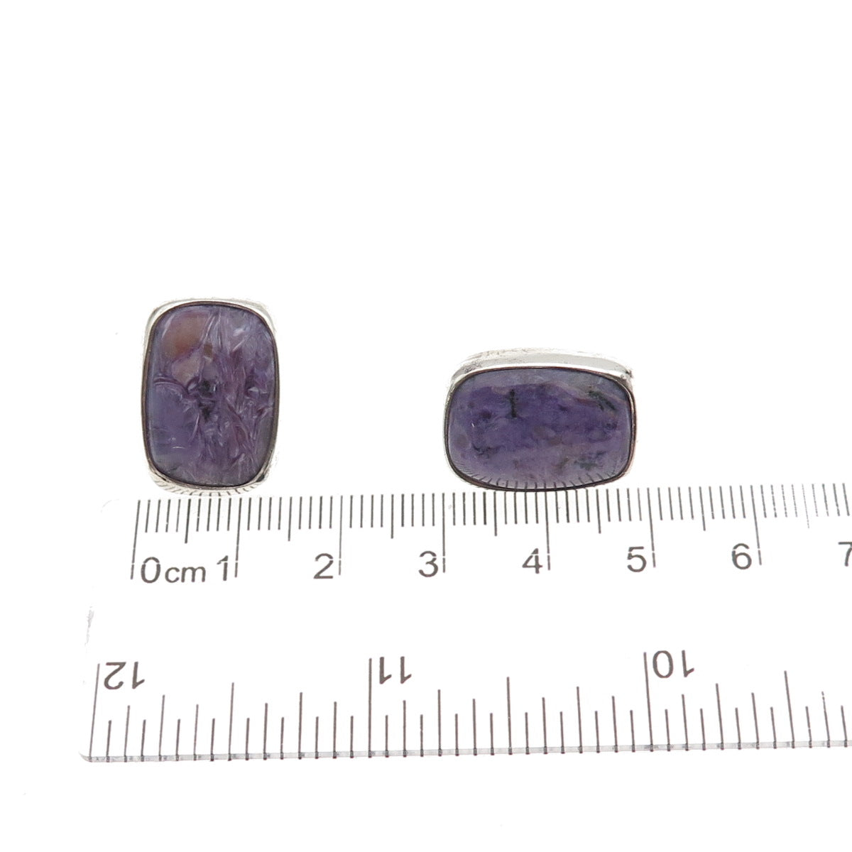 925 Sterling Silver Vintage Real Cabochon Charoite Modernist Earrings