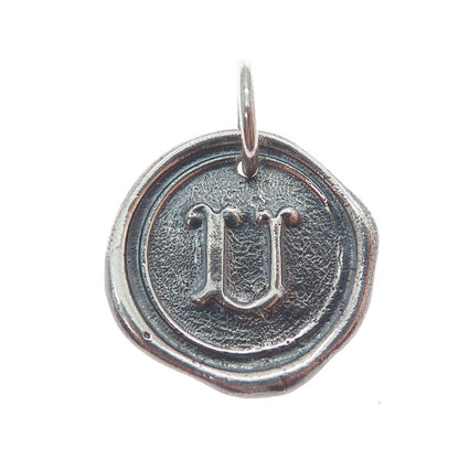 WAXING POETIC Sterling Silver Vintage Letter U Initial Oxidized Charm Pendant
