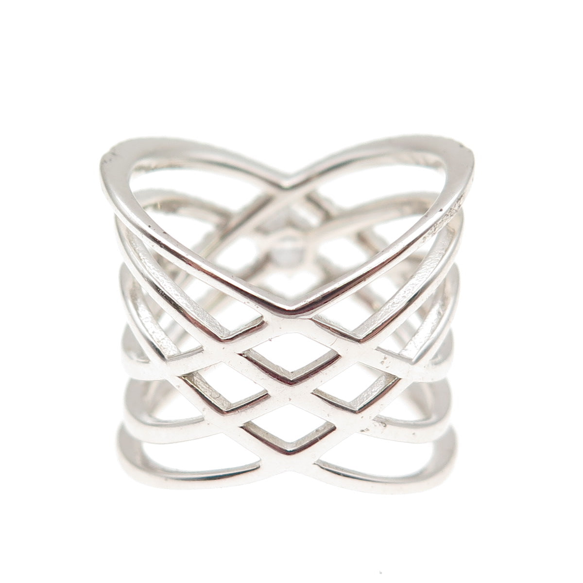 DSMK 925 Sterling Silver Round-Cut C Z Crisscross Ring Size 7.5