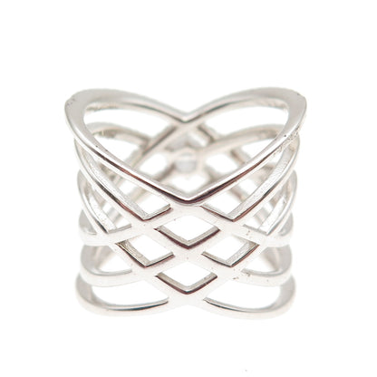 DSMK 925 Sterling Silver Round-Cut C Z Crisscross Ring Size 7.5