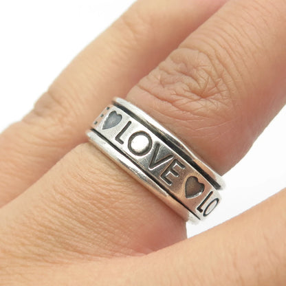 925 Sterling Silver Vintage "Love Love Love" Rotating Band Ring Size 6.25