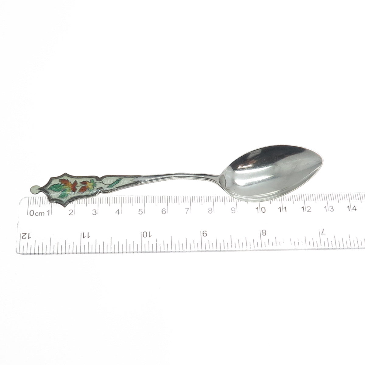 CARON BROS. 925 Sterling Silver Antique Canada Enamel Maple Leaf Coffee Spoon