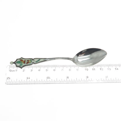 CARON BROS. 925 Sterling Silver Antique Canada Enamel Maple Leaf Coffee Spoon