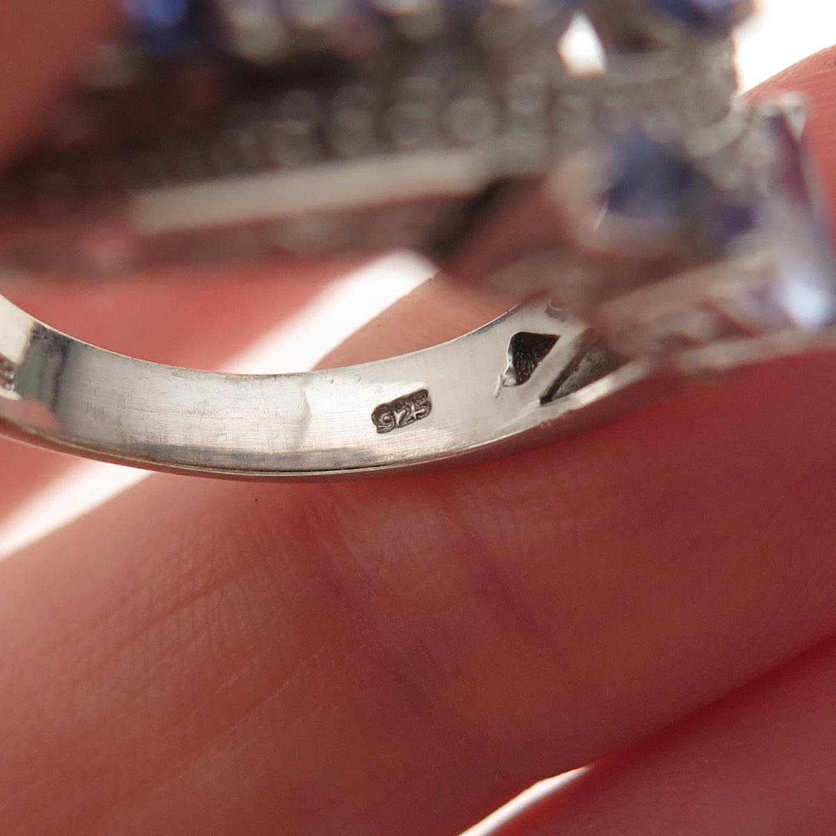 Chuck Clemency 925 Sterling Silver Real Tanzanite & White Topaz Ring Size 8.25