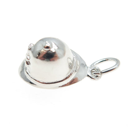 925 Sterling Silver Vintage Fireman's Helmet 3D Charm Pendant