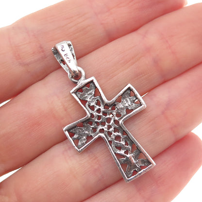 Charles Winston 925 Sterling Silver Vintage Heart Floral Cross Charm Pendant