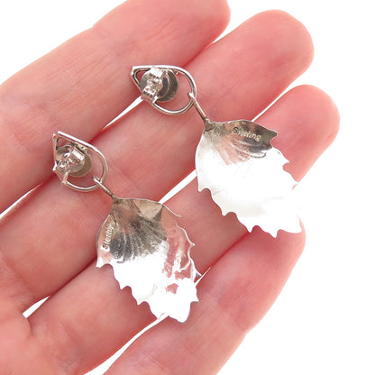 Old Pawn Sterling Silver Vintage Southwestern Turquoise Floral Dangle Earrings