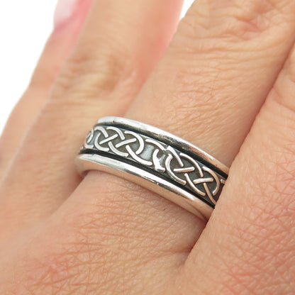 925 Sterling Silver Vintage Celtic Knot Rotating Band Ring Size 11