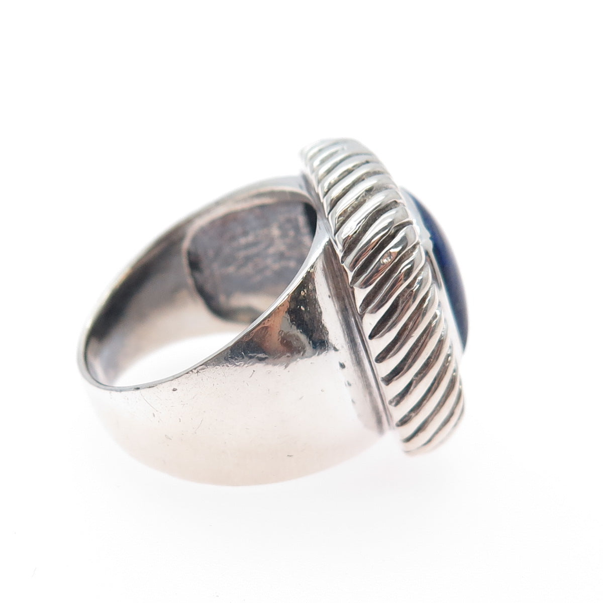 925 Sterling Silver Vintage Real Lapis Lazuli Modernist Ring Size 7