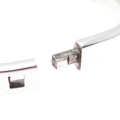 925 Sterling Silver Vintage Mexico Real Black Onyx Modernist Bangle Bracelet 7"