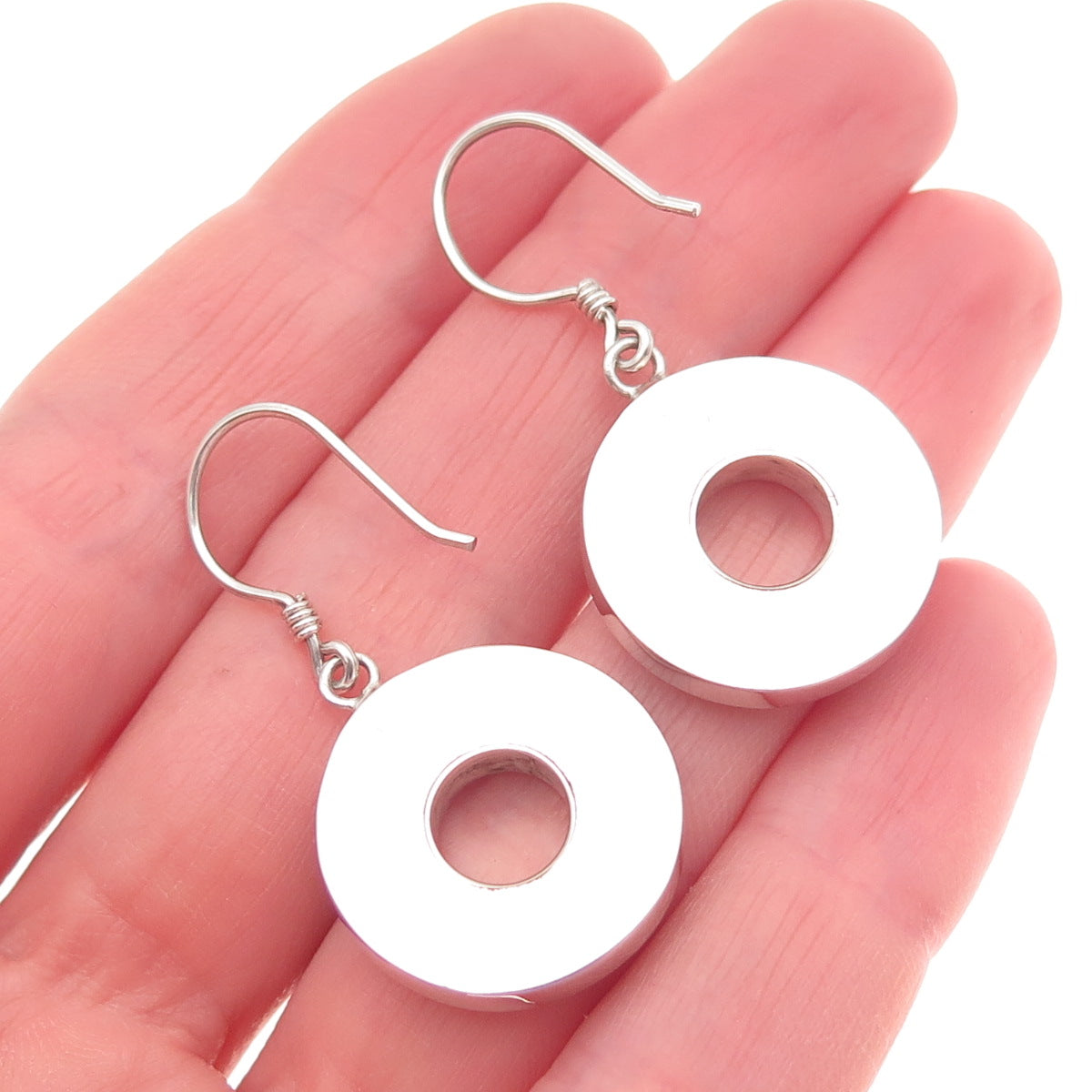 925 Sterling Silver Vintage Real MOP Modernist Disc Dangle Earrings