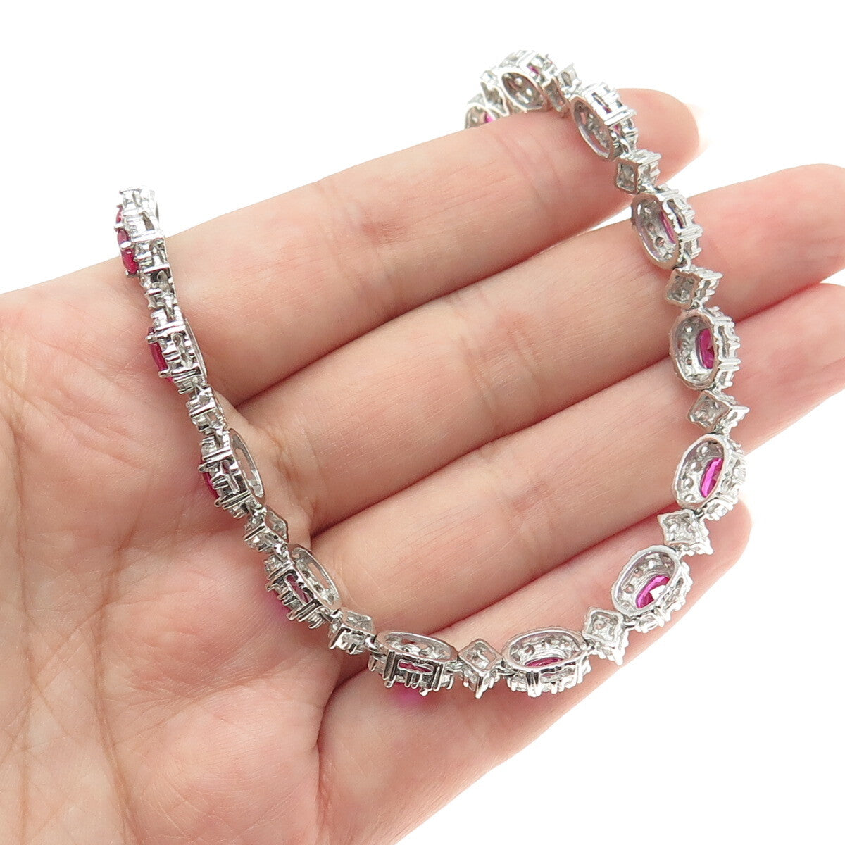 AMC Jewelry Sterling Silver Lab-Created Ruby & C Z Bohemian Chain Necklace 18"