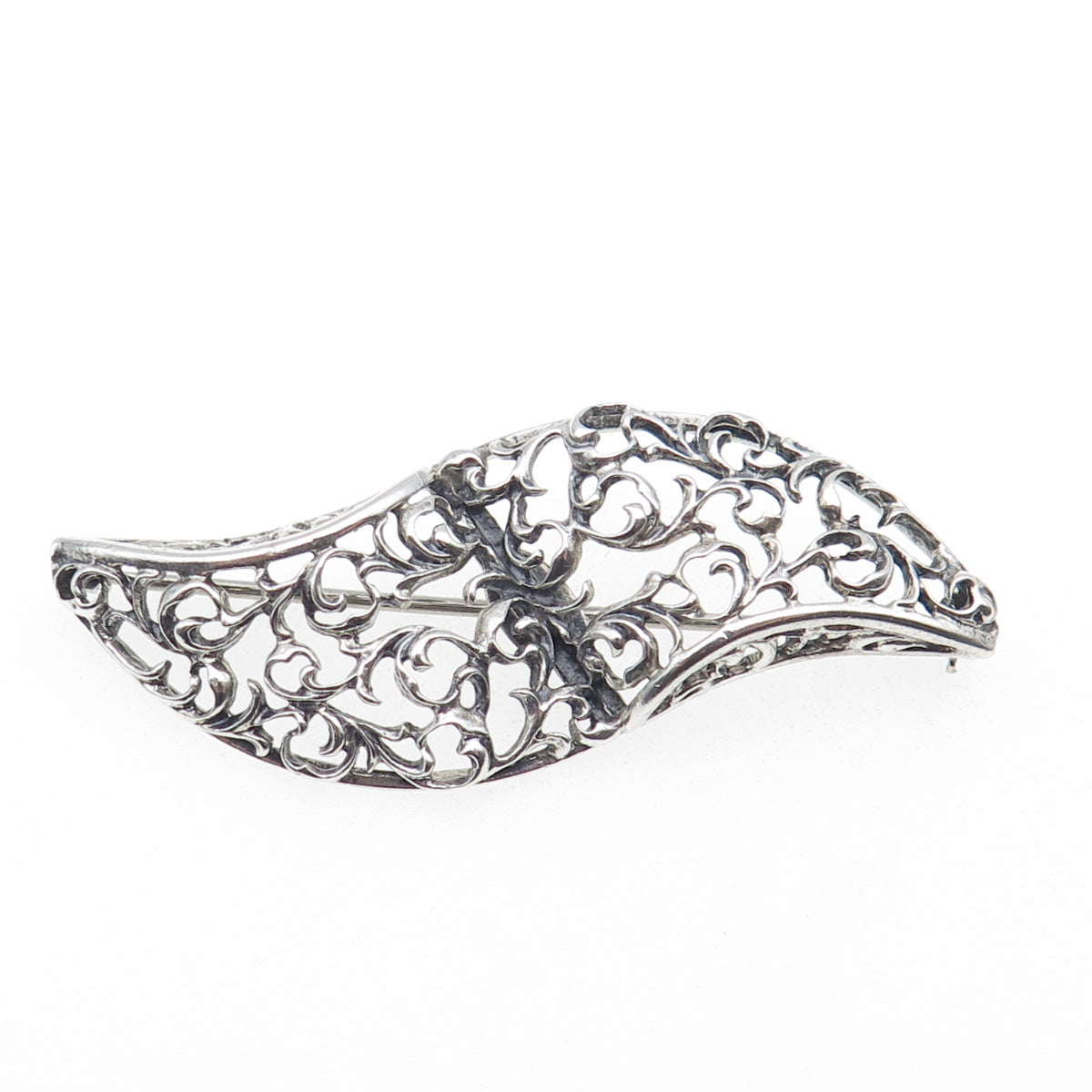 DANECRAFT 925 Sterling Silver Vintage Ornate Floral Oxidized Pin Brooch