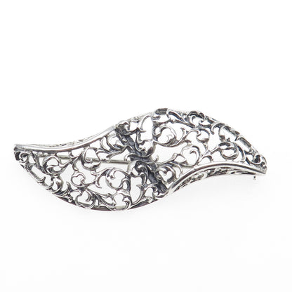 DANECRAFT 925 Sterling Silver Vintage Ornate Floral Oxidized Pin Brooch