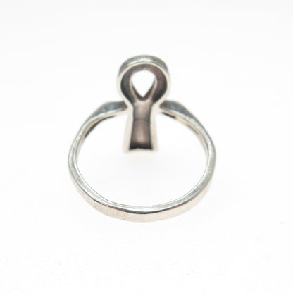 925 Sterling Silver Vintage Egyptian Ankh Oxidized Ring Size 6.5