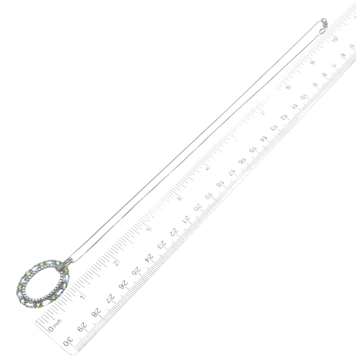 925 Sterling Silver Real Diamond Accent Topaz & Peridot Box Chain Necklace 18"