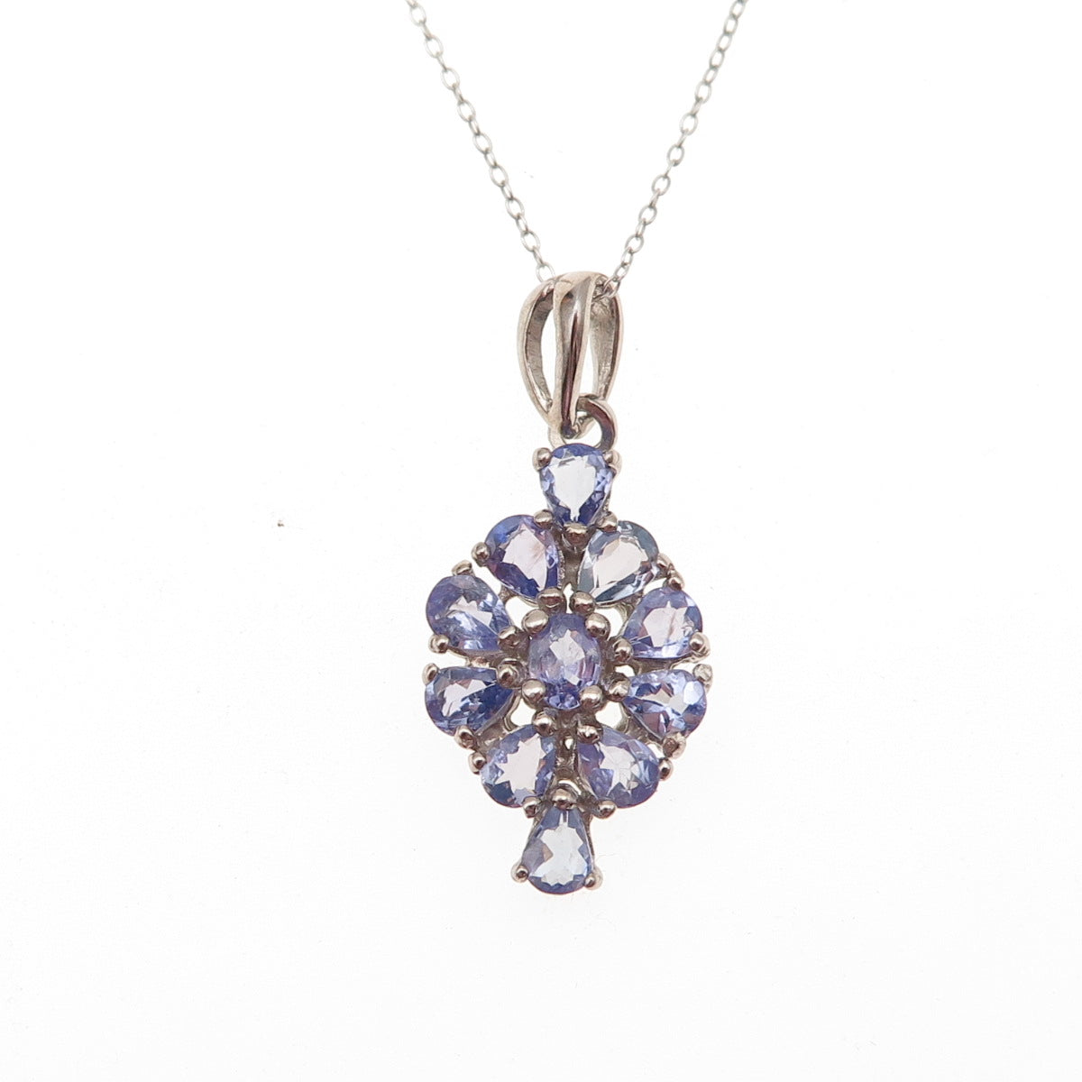D'Joy 925 Sterling Silver Real Tanzanite Floral Cable Chain Necklace 18"