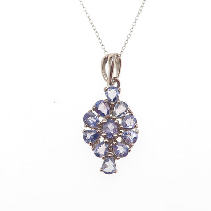 D'Joy 925 Sterling Silver Real Tanzanite Floral Cable Chain Necklace 18"