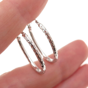 14K White Gold Vintage Israel Oval Hoop Earrings