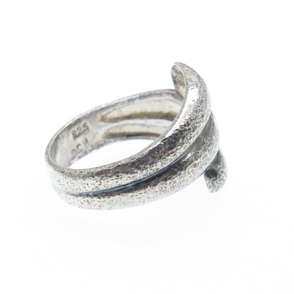 925 Sterling Silver Vintage Modernist Bypass Oxidized Ring Size 6.25