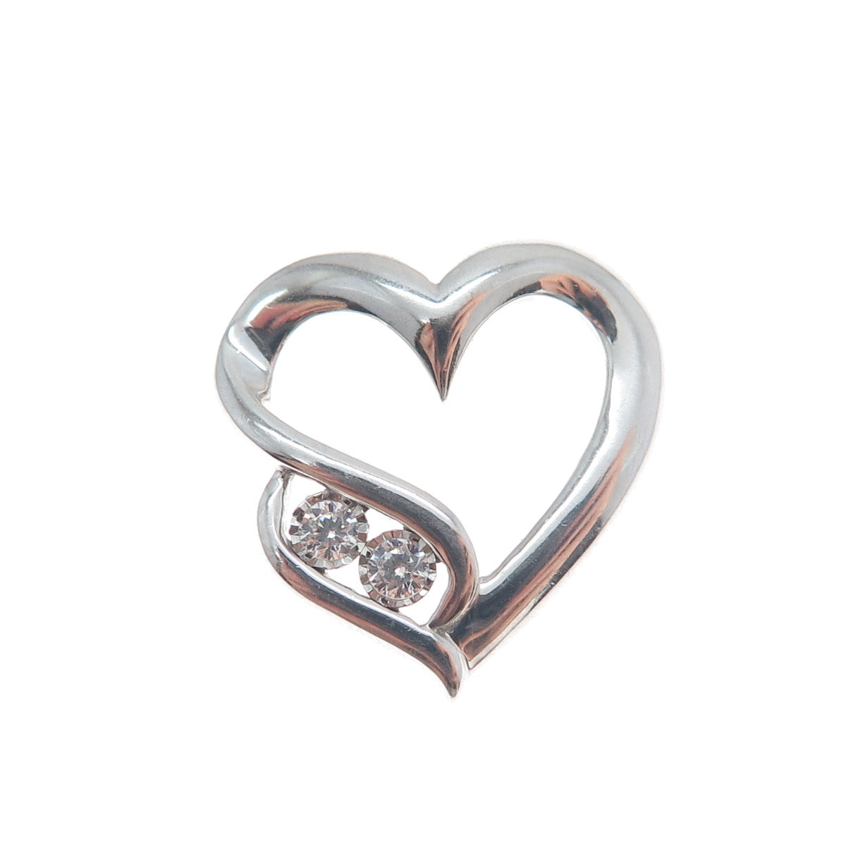 925 Sterling Silver Round-Cut Shaped C Z Open Heart Slide Pendant