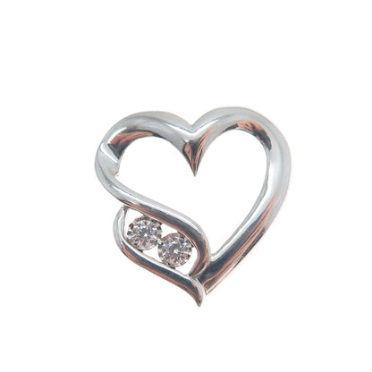 925 Sterling Silver Round-Cut Shaped C Z Open Heart Slide Pendant