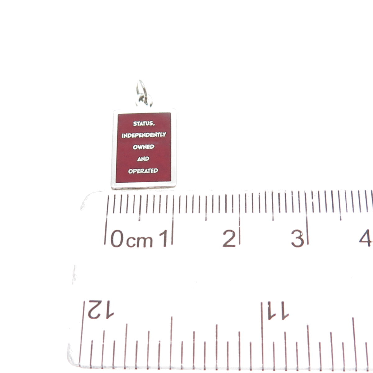 925 Sterling Red Enamel Status Independently Owned & Operated Minimalist Pendant