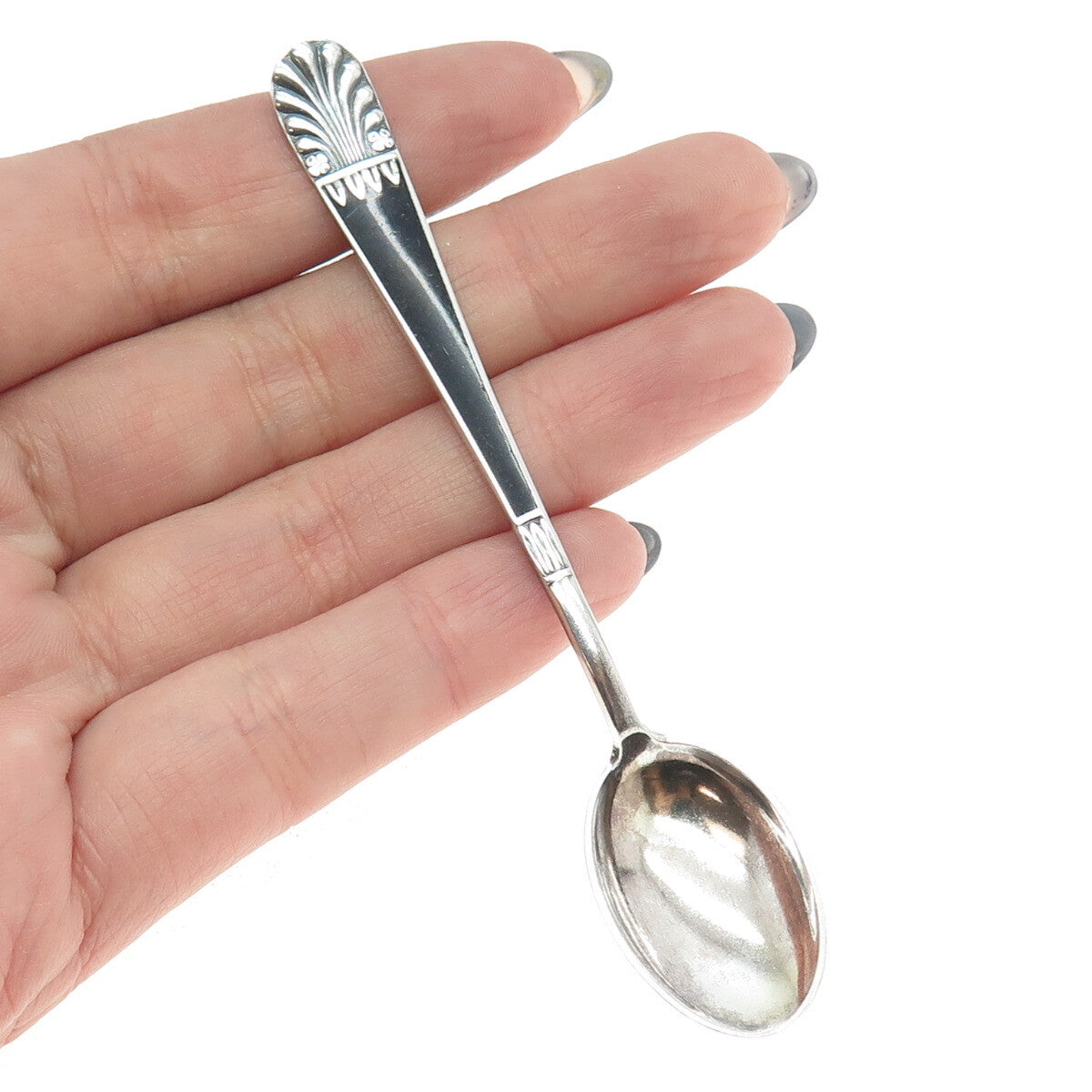 J. TOSTRUP 925 Sterling Silver Antique Art Deco Norway Enamel Coffee Spoon