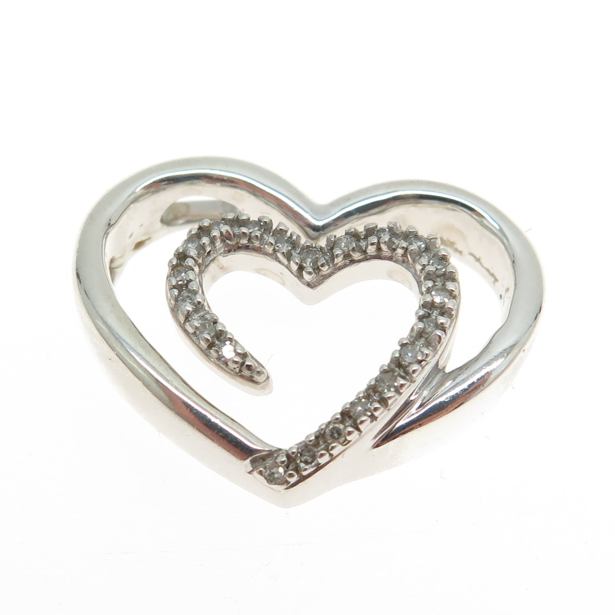 SADYE L VASSIL 925 Sterling Silver Real Round-Cut Diamond Heart Slide Pendant