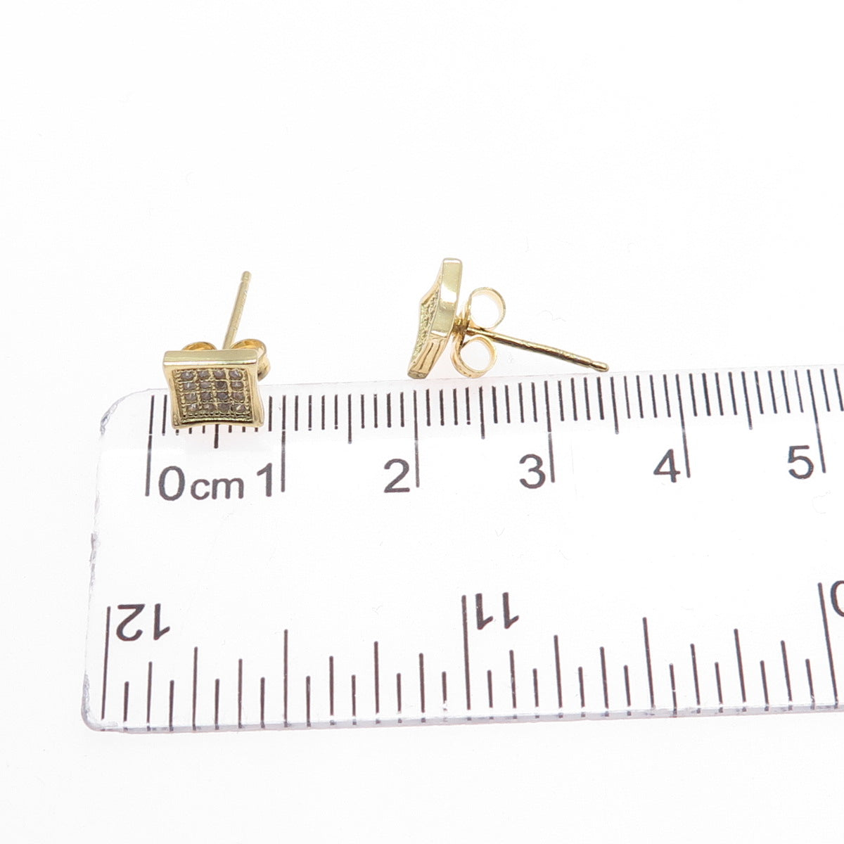 925 Sterling Silver Gold Plated Round-Cut C Z Square Stud Earrings