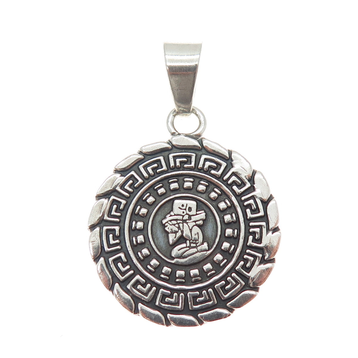 950 Silver Vintage Mexico Aztec Medal Oxidized Charm Pendant