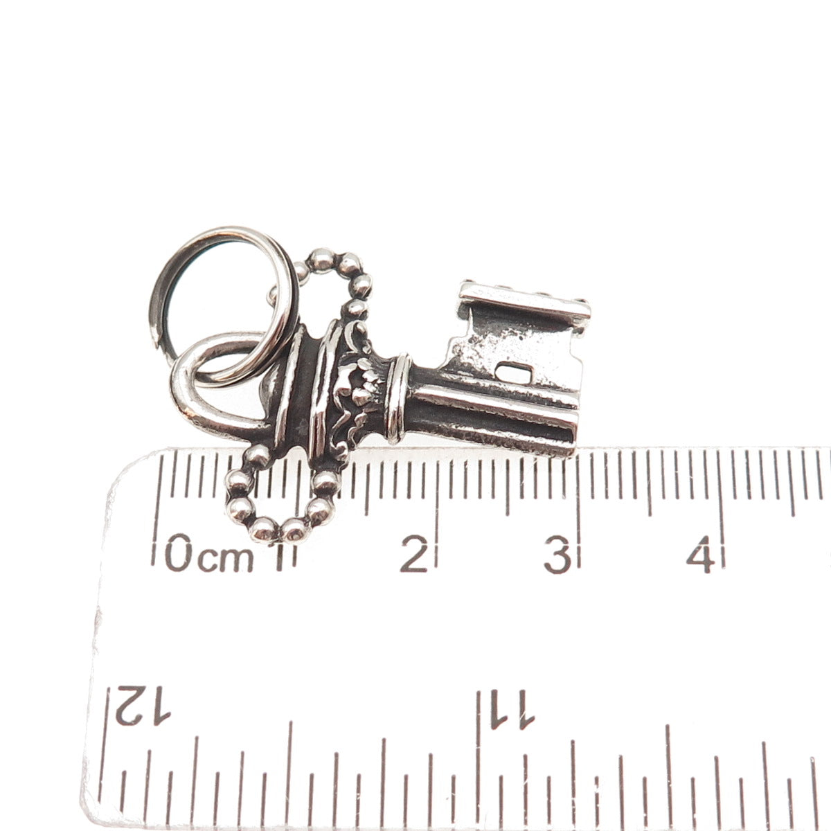 925 Sterling Silver Antique Art Deco Floral Key Oxidized Charm Pendant
