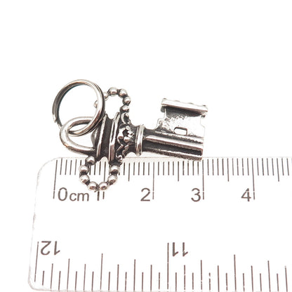 925 Sterling Silver Antique Art Deco Floral Key Oxidized Charm Pendant