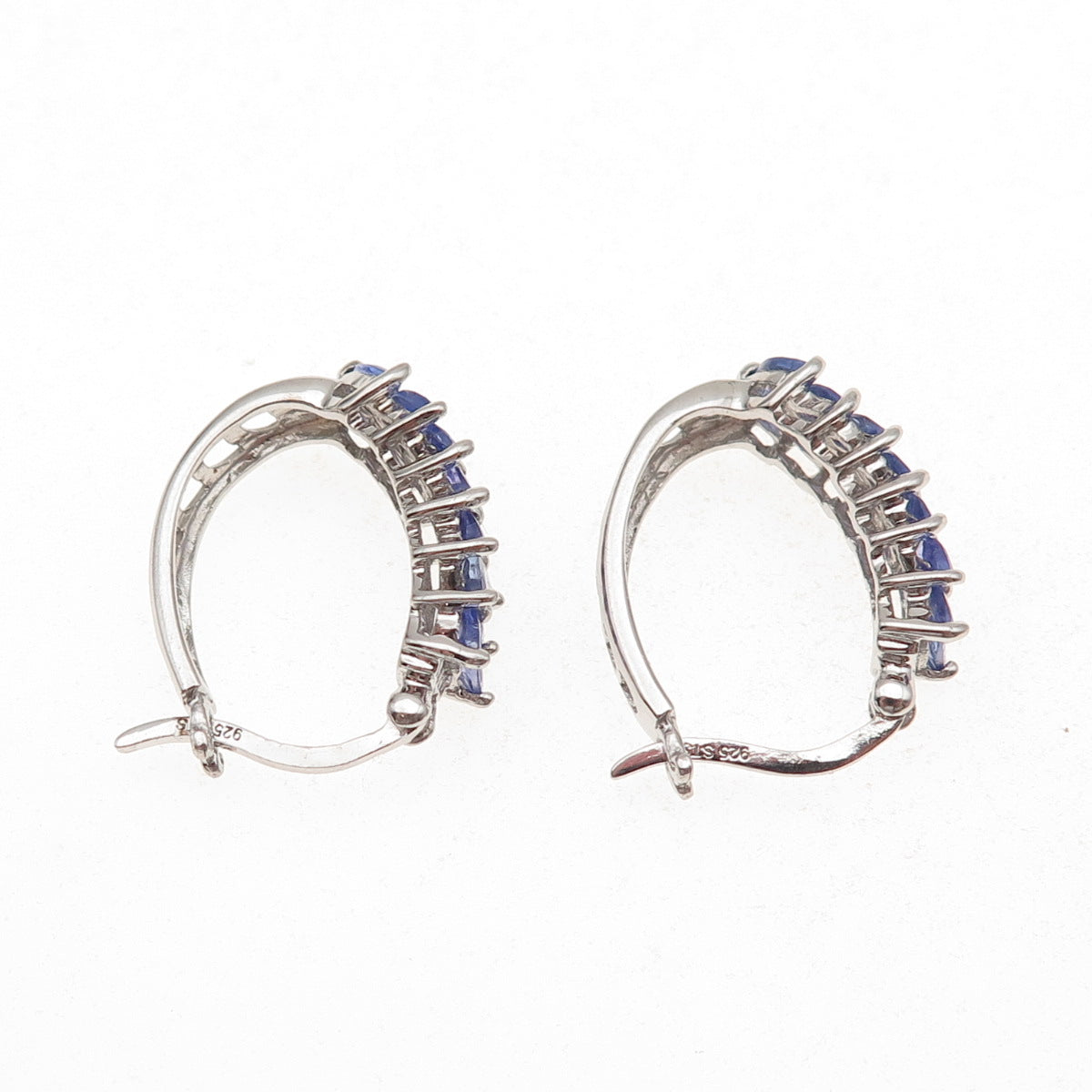 Chuck Clemency 925 Sterling Silver Real Marquise-Cut Tanzanite Hoop Earrings