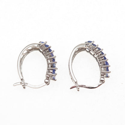 Chuck Clemency 925 Sterling Silver Real Marquise-Cut Tanzanite Hoop Earrings