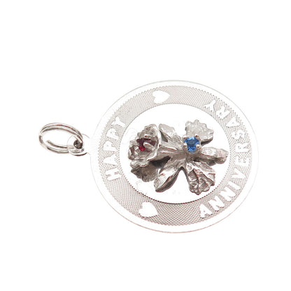 925 Sterling Silver Vintage Rhinestone Happy Anniversary Charm Pendant