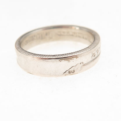 900 Silver Antique 1942 US Washington Quarter Dollar Coin Band Ring Size 7.25