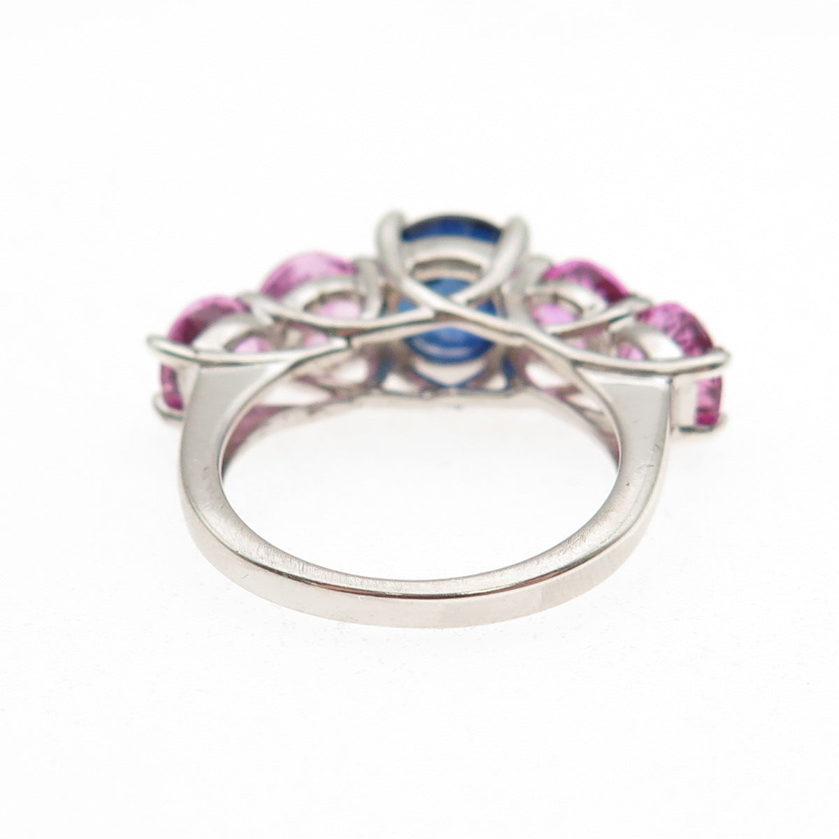 925 Sterling Silver Lab-Created Blue & Pink Sapphire Ring Size 5.75