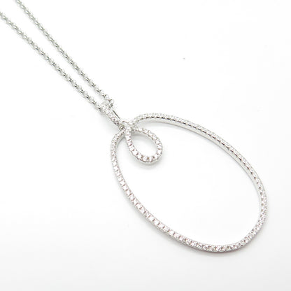 925 Sterling Silver Italy Pave C Z Pendant Rolo Chain Necklace 18"