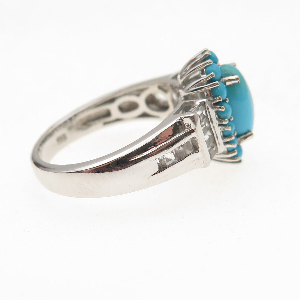 Chuck Clemency 925 Sterling Silver Real Turquoise & White Topaz Ring Size 8