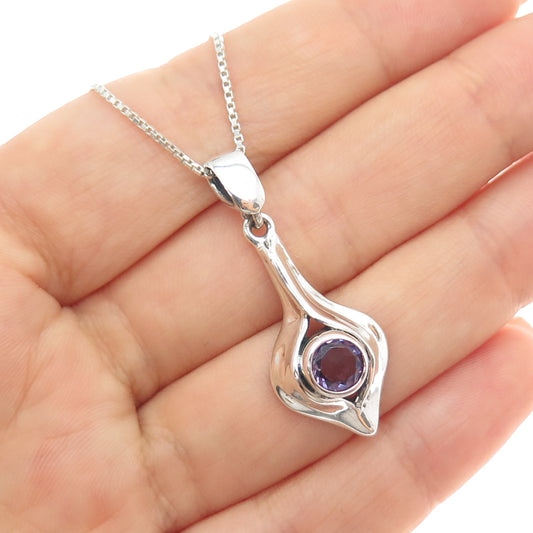 HAGIT GORALI 925 Sterling Silver Vintage Israel Amethyst Box Chain Necklace 18"