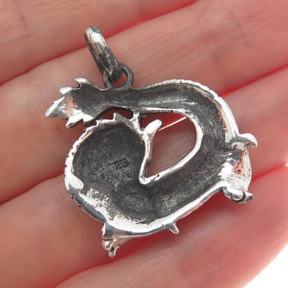 925 Sterling Silver Vintage Dragon Oxidized Pendant