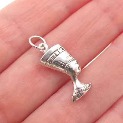 925 Sterling Silver Vintage Egyptian Nefertiti Mini Charm Pendant