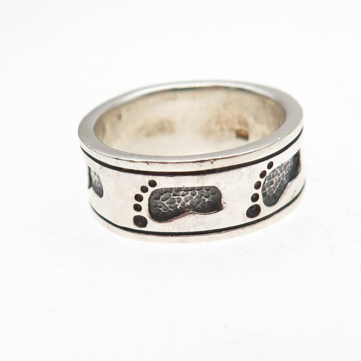 925 Sterling Silver Vintage Footprints Oxidized Band Ring Size 9