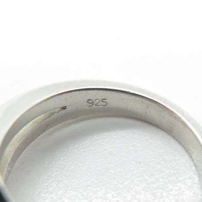 925 Sterling Silver Real Round-Cut Blue Topaz & C Z Modernist Ring Size 6