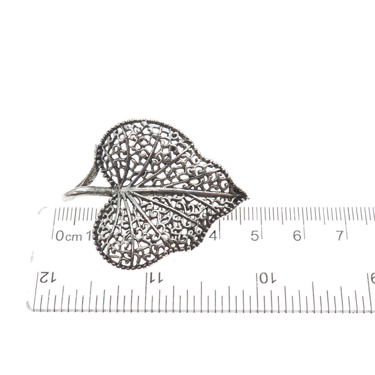 925 Sterling Silver Vintage Ornate Floral Leaf Oxidized Pin Brooch