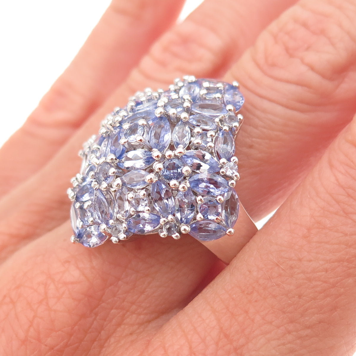 Chuck Clemency 925 Sterling Silver Real Tanzanite Cluster Ring Size 8.25