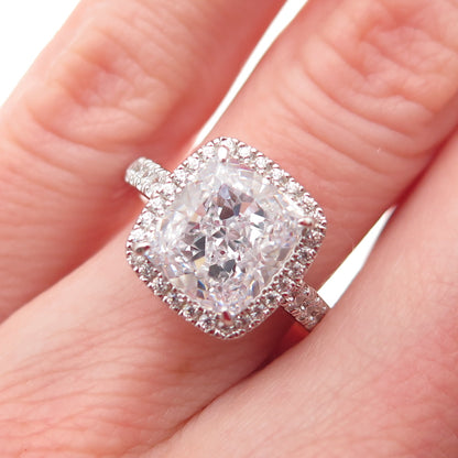 DSMK 925 Sterling Silver Cushion & Round-Cut C Z Engagement Ring Size 5